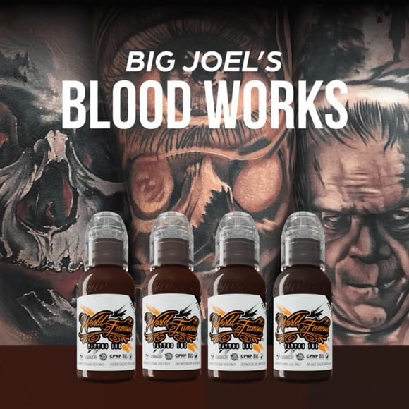 WORLD FAMOUS TATTOO INK BOTTLE BIG JOEL’S BLOOD WORKS COLOR SET