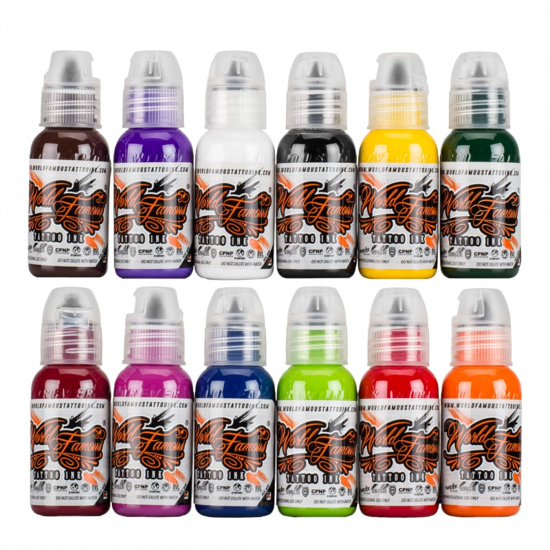 World Famous Tattoo Ink - 12 Primary Color Tattoo Kit #1 - Professional  Tattoo Ink in Color Assortment, Includes White Tattoo Ink - Skin-Safe