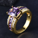 Women's Elegant Ring 18k Gold Plated Inlaid Large Rectangle Cut Zircon Multi Colors