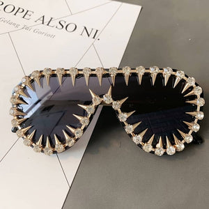 Men's Punk Exaggerated Cool Large Frame One-piece fashion glasses With Big Flash Rhinestone Metal Frame