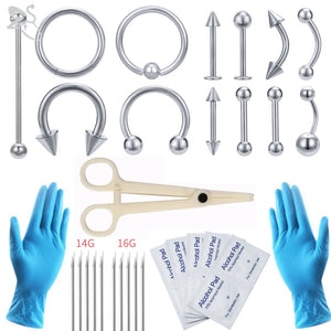 ZS Body Piercing Tool Kit 12-20G Disposable Professional Body Self Piercing Kits Clamp Gloves Tools Ear Lip Nose Navel Piercings